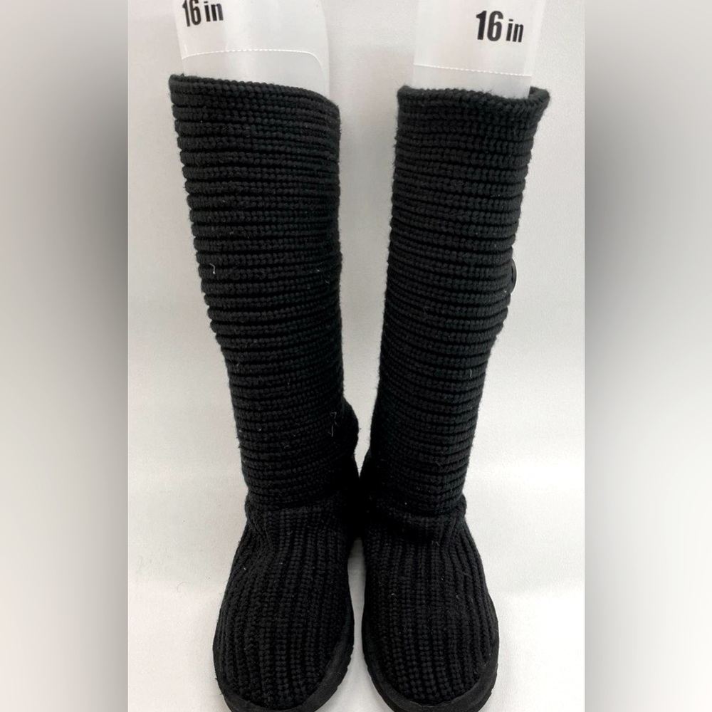 UGG Classic Cardy Wool Knit Mid-calf Botton Boots, Black, size 6 Women’s
